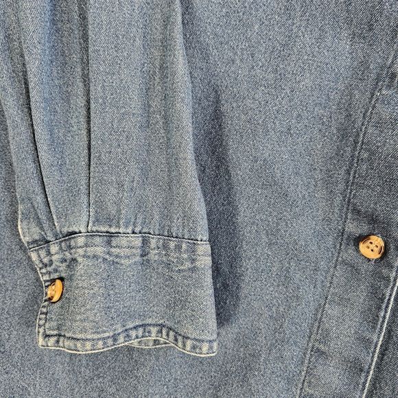 Vintage Casey & Max Women Denim Shirt Size M Blue Embroidered Floral Long Sleeve - Picture 11 of 14